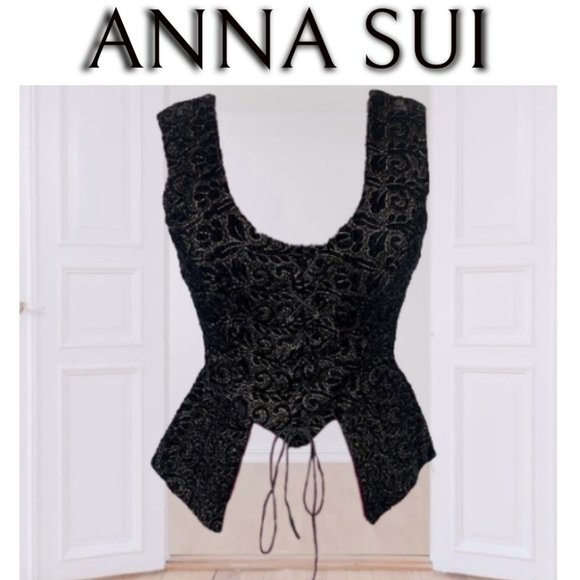 Anna Sui Embroidered Vintage Vest Peplum Lined Lace-up Women’s L